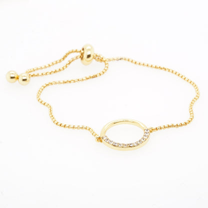 Gold Plated Copper Link Crystal Circle Slider Bracelet