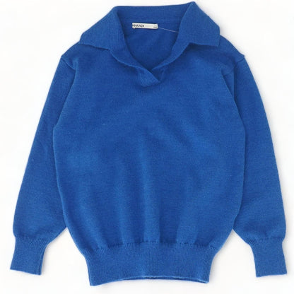 Blue Solid V-Neck Sweater