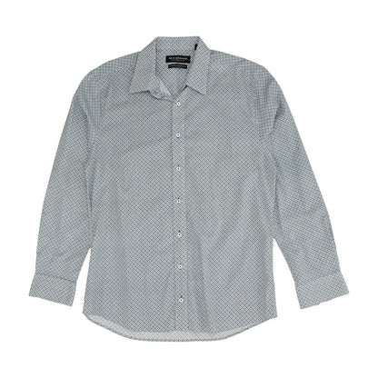 White Graphic Long Sleeve Button Down