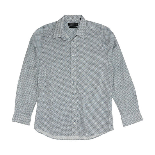 White Graphic Long Sleeve Button Down