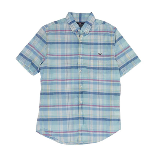 Blue Plaid Short Sleeve Button Down
