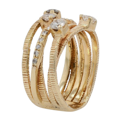 .60 Ct 14K Gold Coin Edge Criss Cross Diamond Accented Band