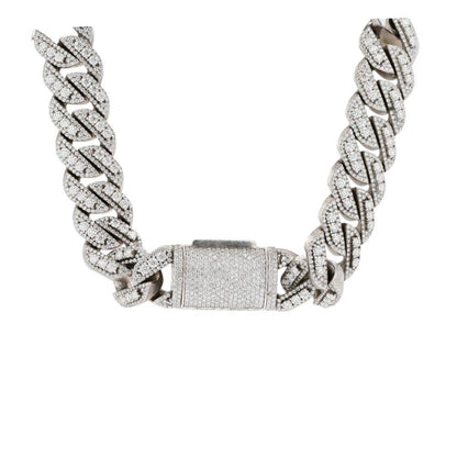 Sterling Silver Cubic Zirconia Blinged-Out Cuban Chain Necklace