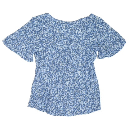 Blue Floral Short Sleeve Blouse