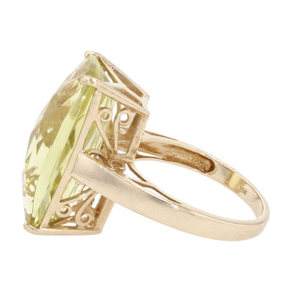 10K Gold Faceted Buff Top Yellow/Green Quartz Cocktail Ring