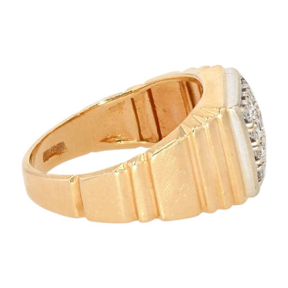 .33 ct 14K Gold Square Signet Ring W/ Round Diamond Pave