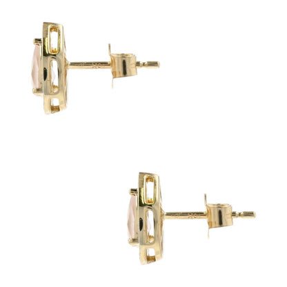 .72 Ct 10K Gold Rose Quartz Pear Center And Diamond Halo Stud Earrings