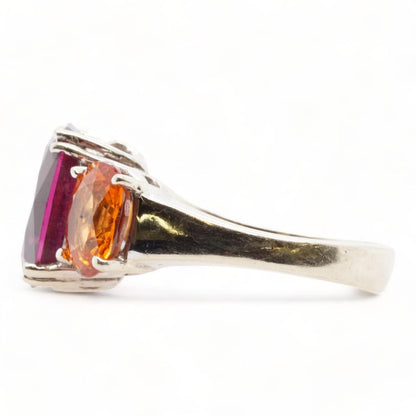 14K White Gold Oval Orange And Purple Stone Ring