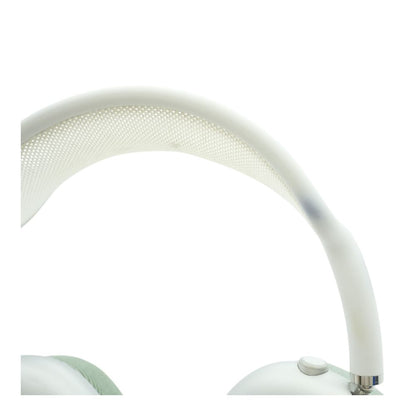 Silver AirPods Max (Lightning) with Green Earpads