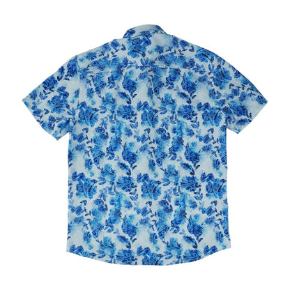 Blue Floral Short Sleeve Button Down