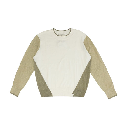 White Color Block Crewneck Sweater