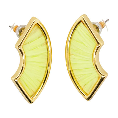 Gold Tone With Mini Jane Lime Green Raffia Stud Earrings