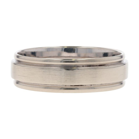 14K White Gold Grooved Edges Polished Band