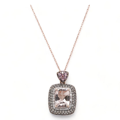 10K Rose Gold Kunzite Diamond And Tourmaline Pendant Necklace