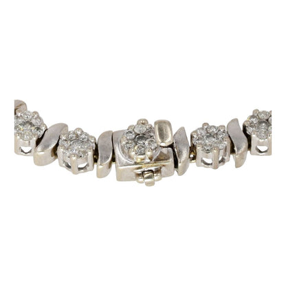 14K White Gold S Link Round Diamond Cluster Tennis Bracelet