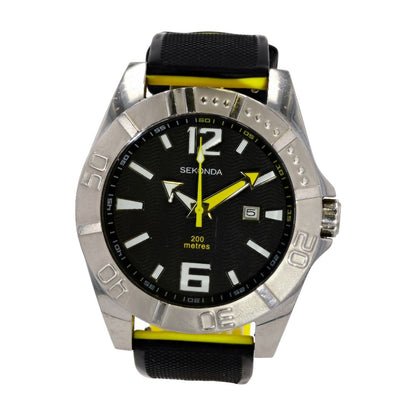 Men's Black And Yellow Band Diver's Stainless Steel Watch