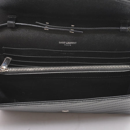 Black Leather Cassandre Matelasse Chain Wallet Crossbody Bag