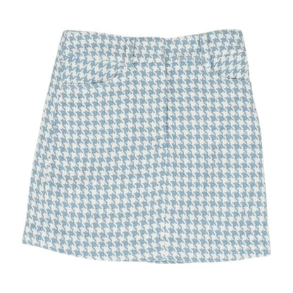 Blue Houndstooth Midi Skirt