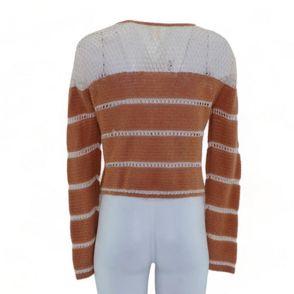 Tan Striped Cardigan Sweater