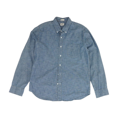 Blue Solid Long Sleeve Button Down