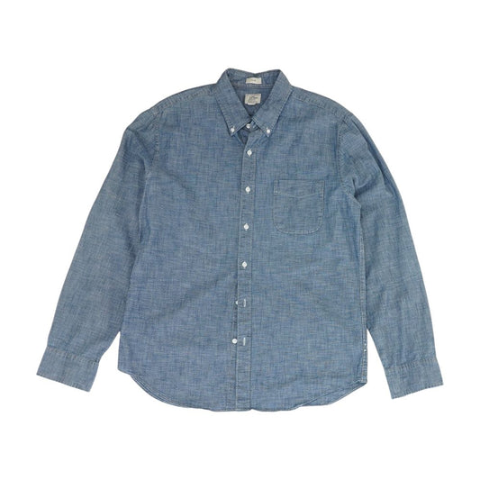 Blue Solid Long Sleeve Button Down