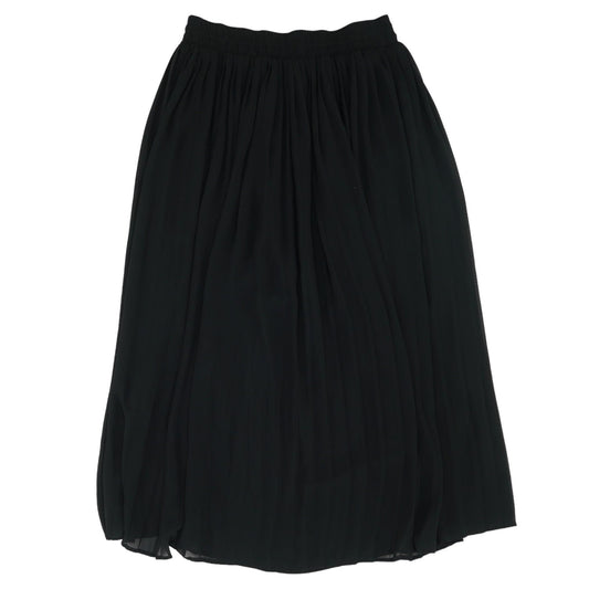 Vintage Pleated Black Solid Midi Skirt