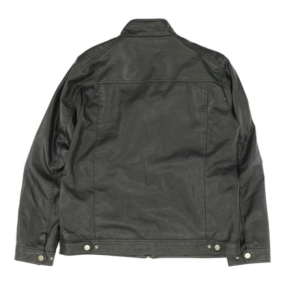 Black Solid Faux Leather Jacket