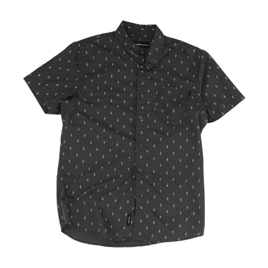 Navy Graphic Short Sleeve Button Down