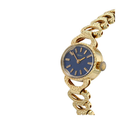 14K Gold Oval Navy Dial Manual Watch