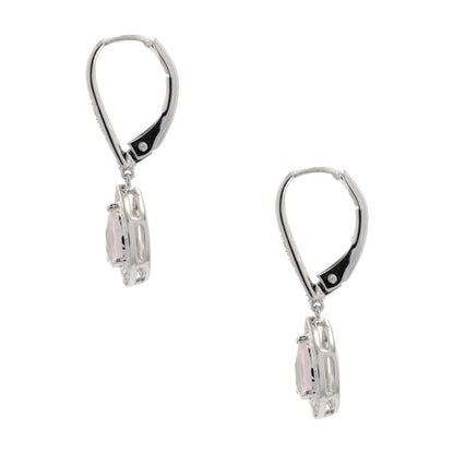 .50 Ct 10K White Gold Pear Cut Rose Quartz With Diamond Accents Dangle Earrings