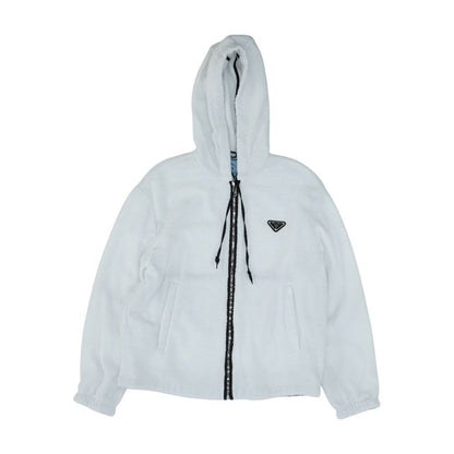 White French Terry Cloth Triangle Metal Logo Fz Hoodie