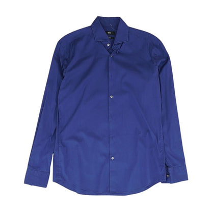 Blue Solid Long Sleeve Button Down
