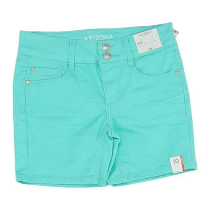 Green Solid Denim Shorts