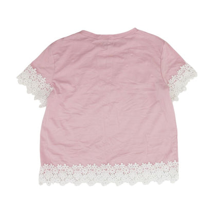 Pink Embroidery Detail Crewneck T-Shirt