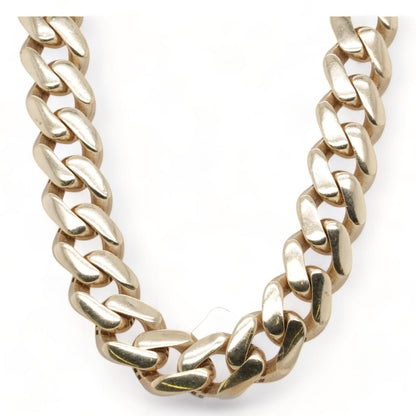 14K Gold Hollow Cuban Link Chain With Pave Cubic Zirconia Clasp Necklace