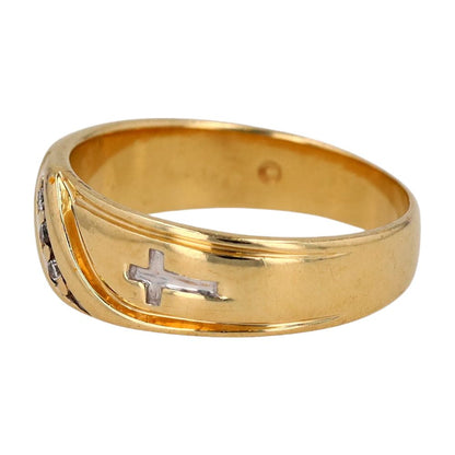 10K Two Tone Gold Cross Motif With Diamond Accents Band