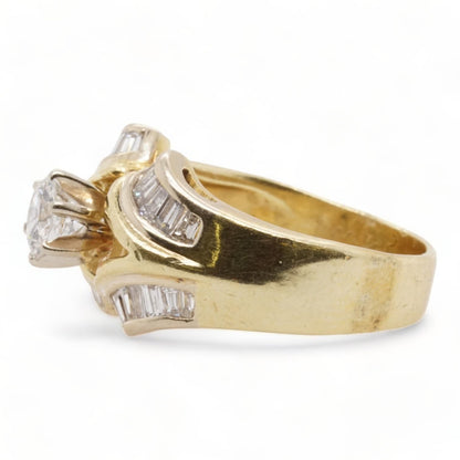 18K Gold Round Diamond With Baguette Accent Engagement Ring