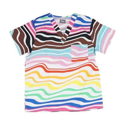 White Graphic Scrub Top Knit Top