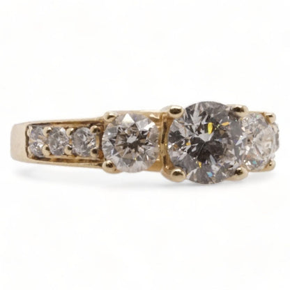 14K Gold Trellis Set Three Diamond Engagement Ring