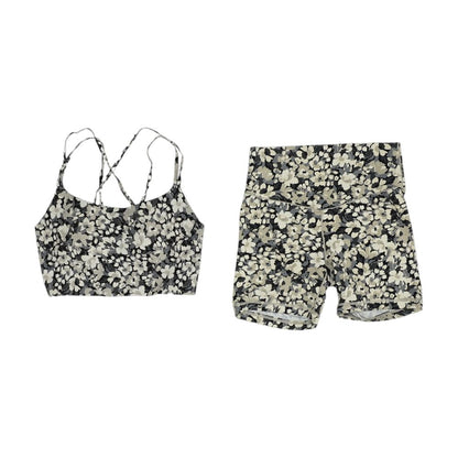 Gray Floral Sports Bra and Short Set