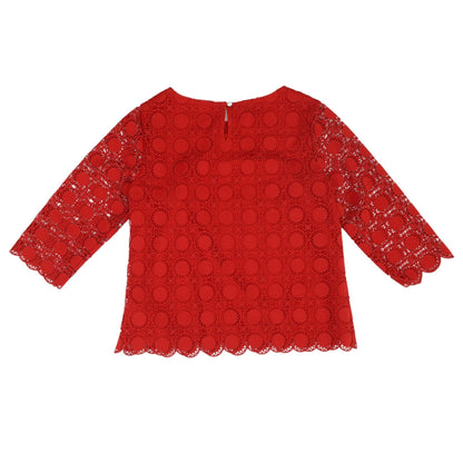 Red Embroidered Detail 3/4 Sleeve Blouse