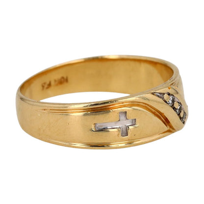 10K Two Tone Gold Cross Motif With Diamond Accents Band