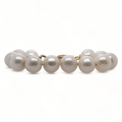14K Gold Cultured Pearl Bracelet With Pave Diamond Clasp