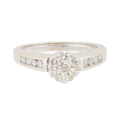 .75 ct 10K White Gold Round Diamond Cluster Engagement Ring