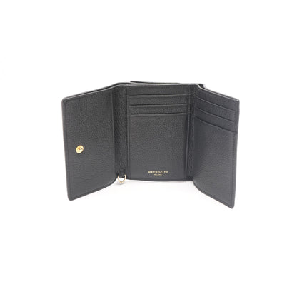 Black Leather 3-Tier Compact Wallet