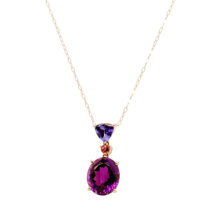 Platinum Amethyst, Pink Tourmaline And Trillion Tanzanite Pendant Necklace