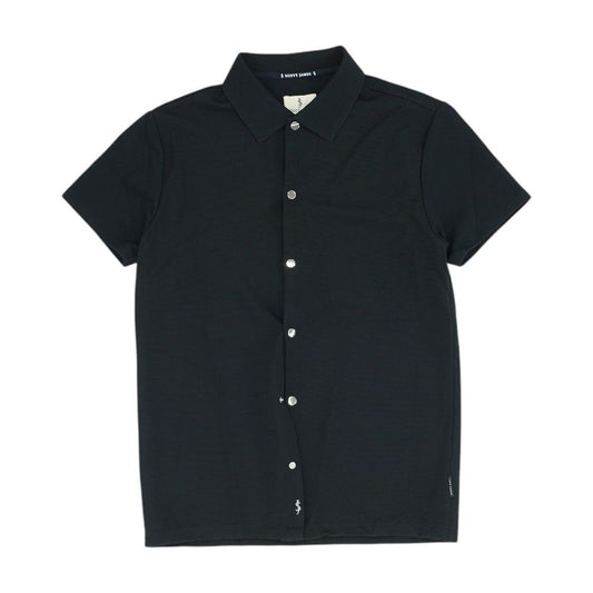 Black Solid Short Sleeve Button Down