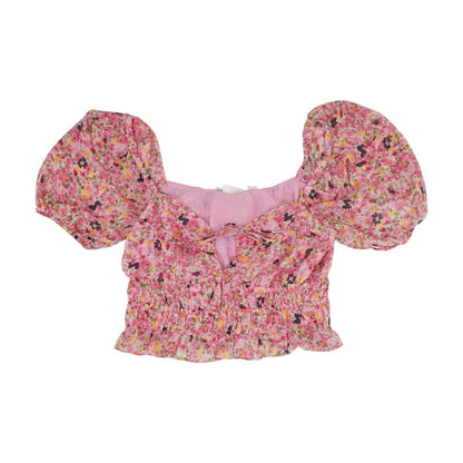 Pink Floral Cropped Blouse
