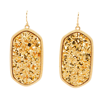Gold Frame Gold Drusy Drop Earrings