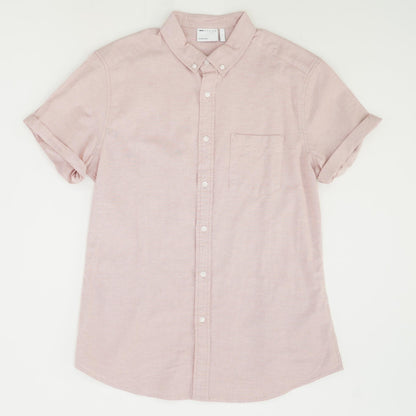 Red Solid Short Sleeve Button Down